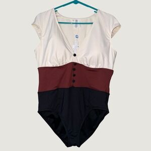 Bleu Rod Beattie Womens 16W Colorblock One Piece Swimsuit V-Neck RBBD25735X